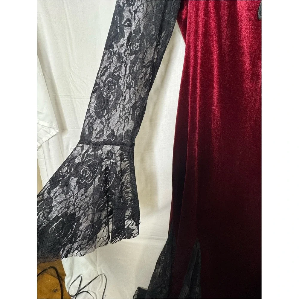 Womens Ren Faire Velvet‎ Sheer Lace Maxi Dress 2X Bell Sleeve Renaissance Goth